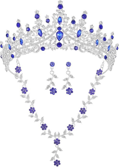 Kamirola Tiaras and Crowns for Women,Tiaras Earrings Necklace, Crystal Bridal Jewelry Set (TR48)