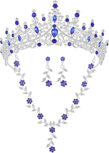 Kamirola Tiaras and Crowns for Women,Tiaras Earrings Necklace, Crystal Bridal Jewelry Set (TR48)