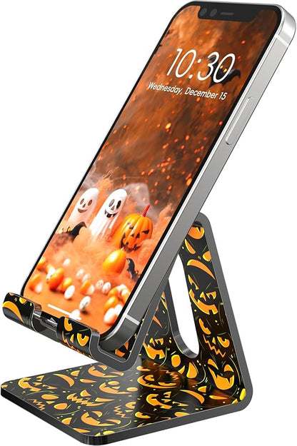 Crpich Acrylic Cell Phone Stand, Portable Phone Holder, Phone Stand for Desk, Compatible with Phone16 15 14 13 12 Pro Max Mini 11 Xr 8 Plus SE, Switch, Android Smartphone, Pad, Tablet, Pumpkin Print