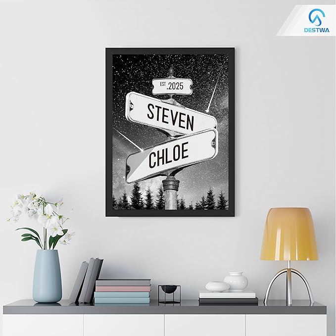 Personalized Vintage Street Sign For Couples, Custom Street Sign Canvas Poster Wall Art With Names, Gift For Valentine