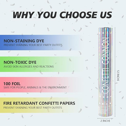 Confetti Cannon 12 Pack Silver Confetti Poppers 12 Inch Streamer Cannon Foil Party Poppers Confetti Shooters Silver Mylar Popper Cannon Bulk for Wedding,Birthday,Graduations New Year Celebration