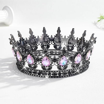 Queen Crown Rhinestone Wedding Crowns and Tiaras for Women Costume Party Hair Accessories Princess Birthday Crown Crystal Bridal Crown (Black Moonlight Purple)