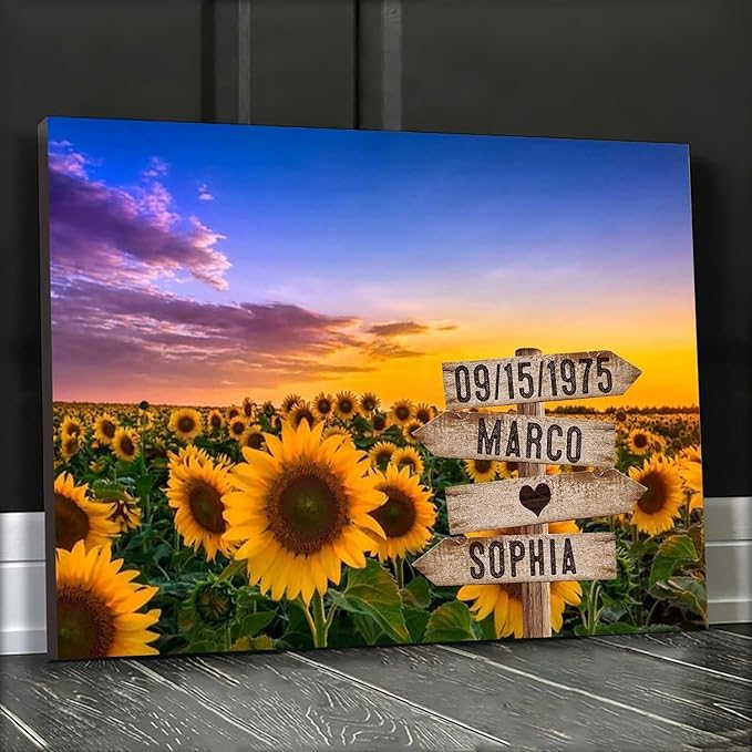 GABITA Personalized Wooden Name Sign Couple Wall Art, Gift for Husband and Wife, Parents, Landscape Picture Frame Gift for Christmas, Boyfriend and Girfriend Valentine Canvas Poster