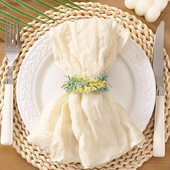 Socomi Beige Cheesecloth Napkins Fall Thanksgiving Cheese Cloths Gauze Set of 10 Boho Washable Dinner Table Napkins for Wedding Party Baby Shower Birthday Party Decor