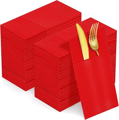 KAMMAK Red Napkins Disposable Dinner Paper Napkins with Pocket 100 Pack Cloth Like Folded Wedding Reception Napkin Guest Hand Towels for Party Decoration, Bathroom, Kitchen, Hotel (16.5 x 16.5 inch)
