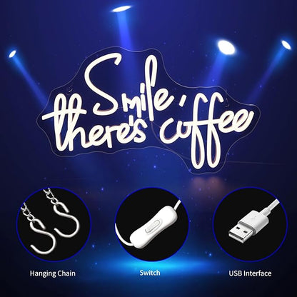 Smile There's Coffee Neon Sign, Neon Signs for Wall Decor Neon LED Signs Room Neon Light Up Signs Home Decor