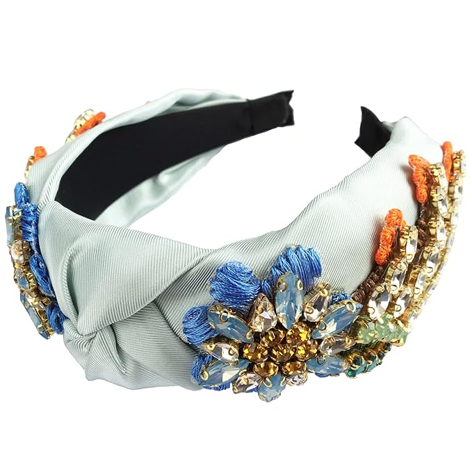 Yusier Baroque Rhinestone Crystal Headband, Robin's Egg Blue - Women's Hair Accessories, Hair Hoop, Exquisite Embroidered Hairband, Satin Fabric, Comfortable Fit, Ideal for Travel, Party, Home, Work