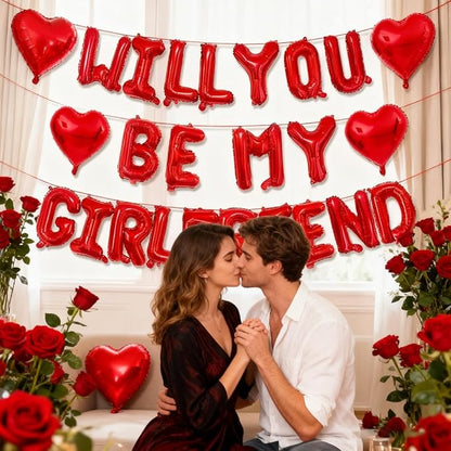 Will You Be My Girlfriend Balloons-16 Inch Red Foil Letters Balloon Heart Balloon Valentines Day Balloons for Wedding Engagements Proposals party Decorations