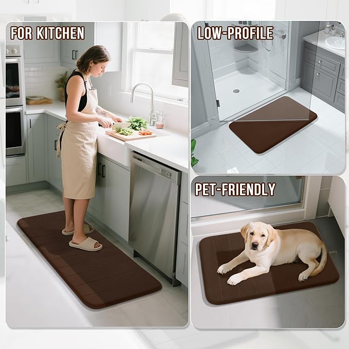 Yimobra Bathroom Runner 55"x24", Non Slip Memory Foam Bath Mat, Super Soft Water Absorbent Hallway Carpet, Machine Washable Rug for Vanity Tub Shower, Brown