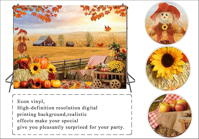 LTLYH 8x6ft Fall Photography Backdrop Autumn Pumpkin Harvest Barn Backdrop Thanksgiving Party Decor Banner Backdrops 184