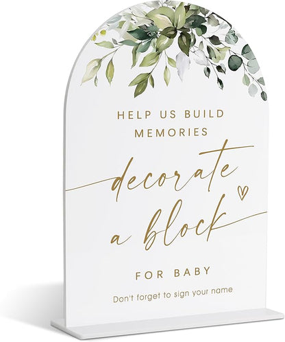 Greenery Gold Baby Shower Blocks To Decorate Sign, Neutral Baby Shower Decorations, Gender Reveal Table Acrylic Decorations, Table Centerpieces for Party Event, Gender Reveal Party Favors - 24