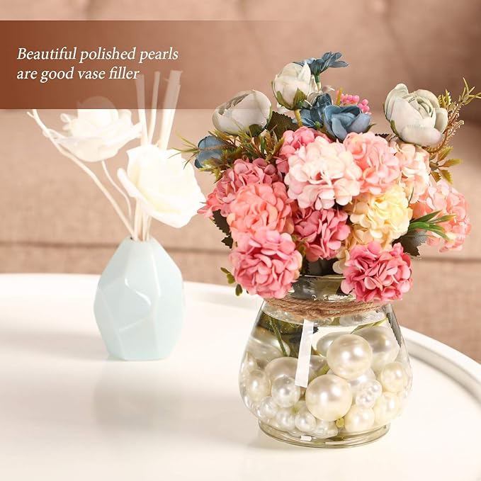 Hicarer 120 Pieces Pearl for Vase Filler Pearl Bead Vase Centerpieces Brush Holder Assorted Round Faux Bead for Crafting, Home Wedding Table Decor 14/20/30 mm(Creamy White, White)