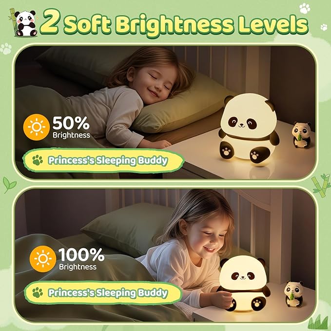 One Fire Panda Night Light for Kids Night Light, 16 Colors nightlight for Kids Room, Dimmable + Soft Silicone +12H Use Touch Nightlight Cute Lamp Kawaii Panda Gifts for Baby Toddler Girl Boy