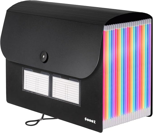 Sooez 26-Pocket Accordion File Organizer, Upgraded Expanding File Folder with Unobstructed A-Z Tabs, Premium Bill Tax Receipt Document Organizer Storage for Letter/A4 Size Paper, School Office & Home