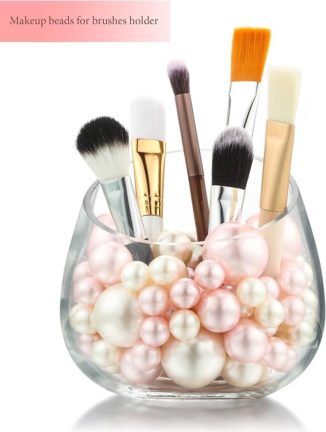 Hicarer 120 Pieces Pearl for Vase Filler Pearl Bead Vase Centerpieces Brush Holder Assorted Round Faux Bead for Crafting, Home Wedding Table Decor 14/20/30 mm(Creamy White, Light Pink)