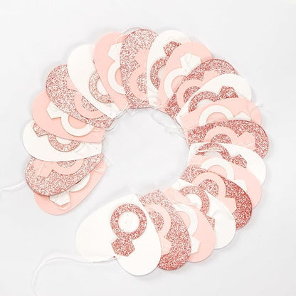 Rose-Gold Pink White Heart-Ring Garland - 52Ft Engagement Bachelorette Party Decorations Wedding Paper Streamers Banner,Galentines Proposal Decor Lasting Surprise
