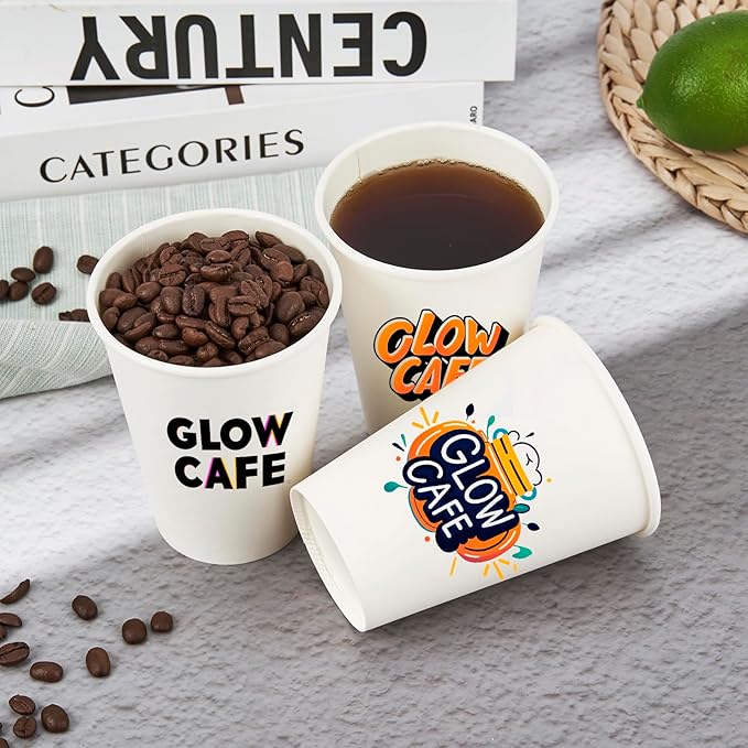 Custom Paper Cups, Personalized Disposable Cups With Photo/Logo/Text, Custom Logo Printed Paper Coffee Cup for Company Office Coffee Shop Party Wedding Events, 8oz/12oz/16oz