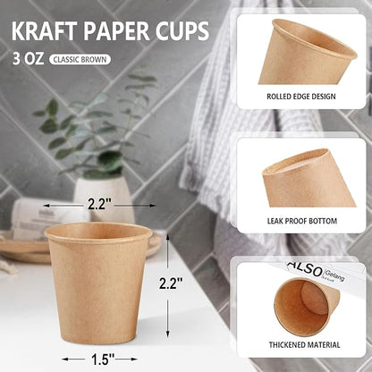 SIUQ 1200 Pack 3 oz Kraft Paper Cups, Disposable Bathroom Cups, Mini Mouthwash Cups, Hot/Cold Beverage Drinking Cup for Gargle Espresso Juice Medicine (Brown)
