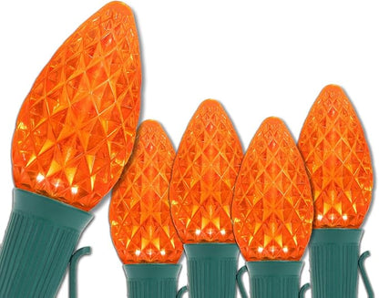 Wintergreen Lighting 25 ft C7 Orange OptiCore Commercial Christmas Lights – LED Bulbs for Halloween, Holiday, Party; Green Wire (25 Amber Lights)