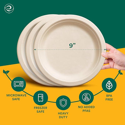 ECO SOUL Compostable 9 Inch(1000-Pack) Biodegradable Heavy-Duty Disposable Eco-Friendly Paper Plates for Thanksgiving Dinner & Parties, Wedding, Event