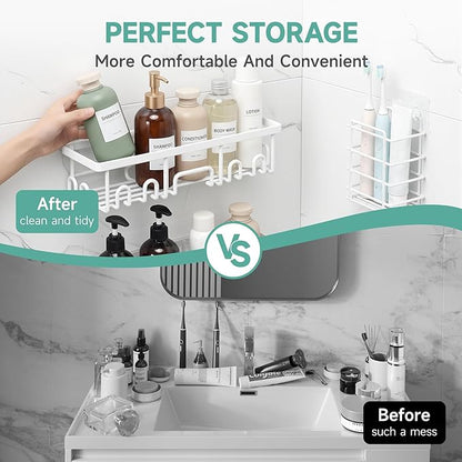 Veken 6-Pack Rustproof&Waterproof Shower Caddy, Adhesive Shelves Rack with Soap Holder, Large Bathroom & Washroom Organizer, No Drilling Wall-Mounted Kitchen&Home Decor,Ideal for Bathtub Storage,White