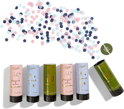 Cue the Confetti Birthday Box (6 Confetti Poppers) – Biodegradable Confetti Poppers for Birthday Parties & Gifts – Eco-Friendly & Spring Loaded for Noise Free Fun.