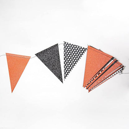 Cheerland Halloween Pennant Banner Glitter Black Orange White Dot Triangle Flag Bunting Garland for Halloween Thanksgiving Party Decorations