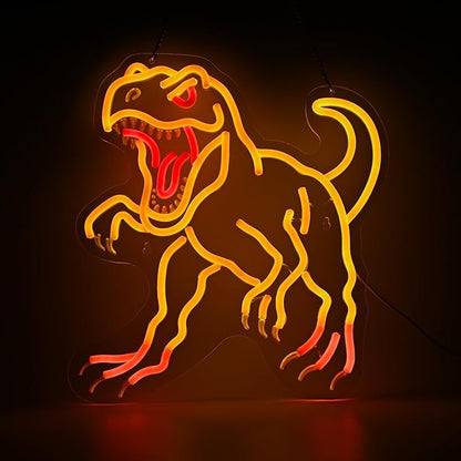Dinosaur Neon Wall Light - Gold T-Rex LED Decor for Man Cave, Game Room, Dinosaur Party, Gifts for Men/Teens, 14.5x13.6" USB Powered