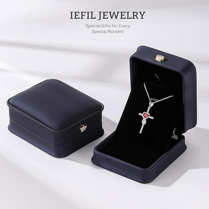 Iefil Cross Necklace for Women - 925 Sterling Silver Birthstone Necklace Jewelry Gifts for Women Wife