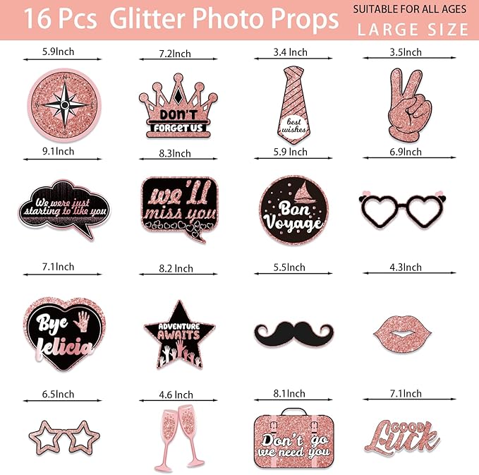 Farewell Decorations Party Photo Booth Props, We Will Miss You Decorations Party Favor, Going Away Party Decorations Rose Gold Photo Booth Props Kit for Retirement Job Change Bye Office Work Party