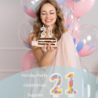 21nd Birthday Candle for Cake, Colorful Macaron Numeral Candles for Boys/Girls, Theme Birthday Party Cake Decorations, Cake Topper for Birthday Party Supplies (Number 21)