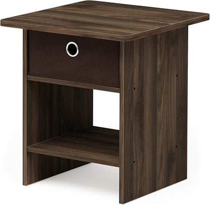 Furinno Dario End Table / Side Table / Night Stand / Bedside Table with Bin Drawer, 1-Pack, Columbia Walnut/Dark Brown