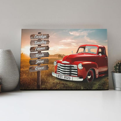 Dem Canvas Personalized Wooden Signs With Names Family Truck Wall Art, Photo Canvas Gifts For Family Street Sign