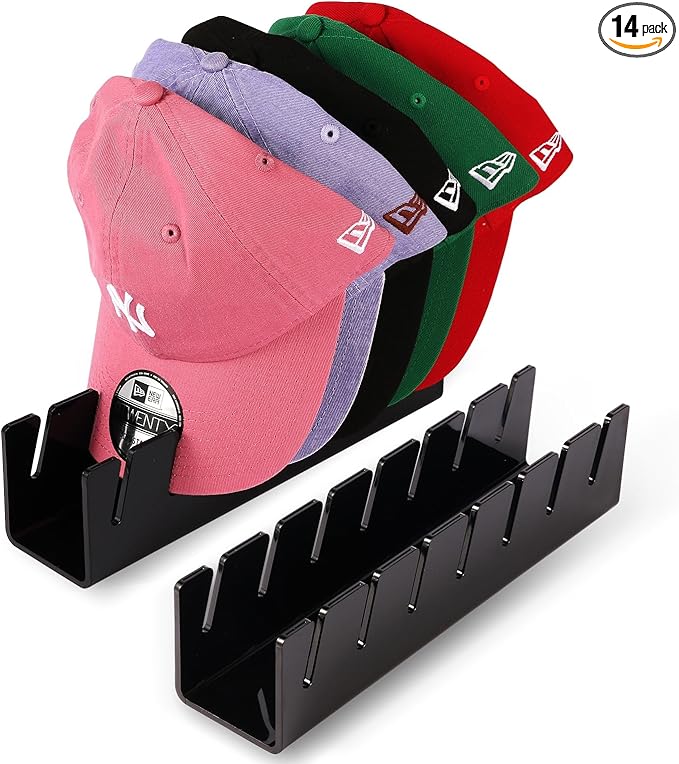 Hat Organizer for Baseball Caps, 2 Pcs No Install Acrylic Hat Stand for 14 Baseball Caps, Hat Racks for Caps Display and Organizer for Bedroom, Closet, Dresser, Office, Hat Holder