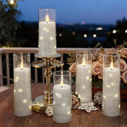 Raycare Flameless Candle with Remote Timer, 7 Flickering Acrylic Battery Operated LED Pillar Candles with Embedded Star String for Christmas, Home Decor, and as a Gift(White)