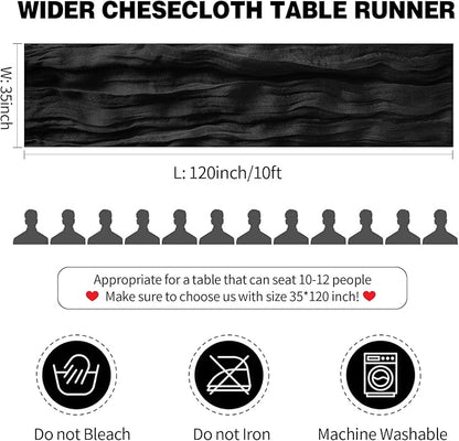 10 Pack Black Table Runner Cheesecloth Sheer Gauze Cheese Cloth Runner 10FT Long Goth Black Table Runner for Wedding Party Baby Shower Birthday Home Decor Holiday Decorations