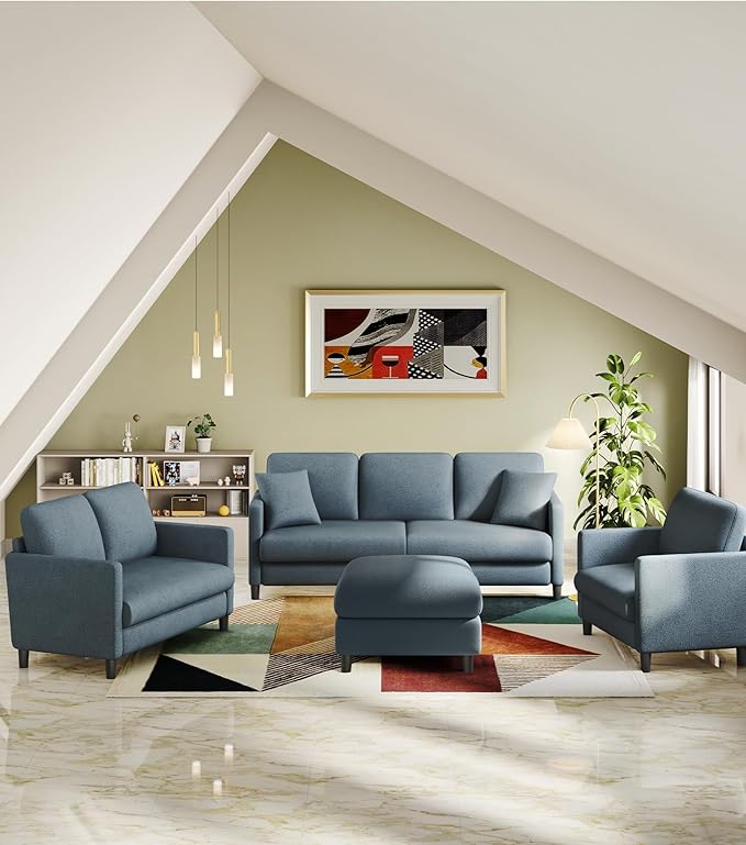 Loveseat Sofa, 51" Love Seat, Comfy Teddy Small Loveseat for Small Spaces, Tool-Free Setup Sofa Couch for Bedroom, All-Wood Couches for Living Room, No Pillow Included, Blue Grey