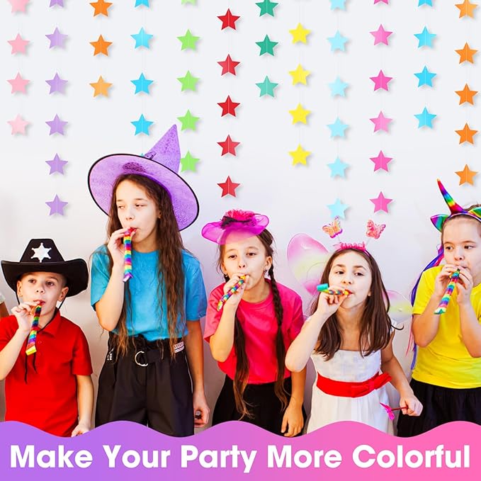 Patelai Glitter Star Garland Banner Christmas Decor 130 Feet Star Hanging Bunting Banner Twinkle Backdrop for Homecoming Classroom Wedding Birthday Halloween Party Supplies(Rainbow)