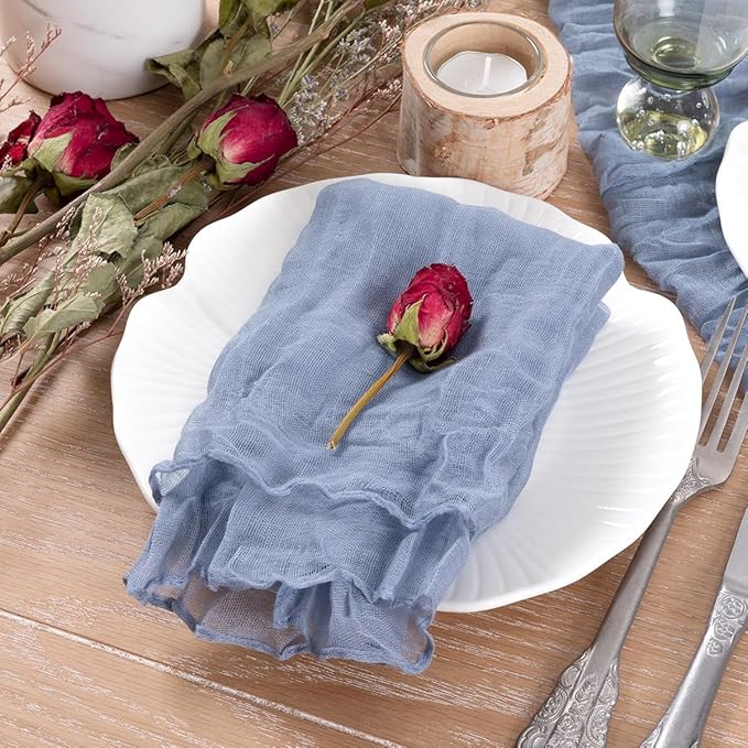 Socomi Dusty Blue Cheesecloth Napkins Fall Thanksgiving Cheese Cloths Gauze Set of 10 Boho Washable Dinner Table Napkins for Wedding Party Baby Shower Birthday Party Decor