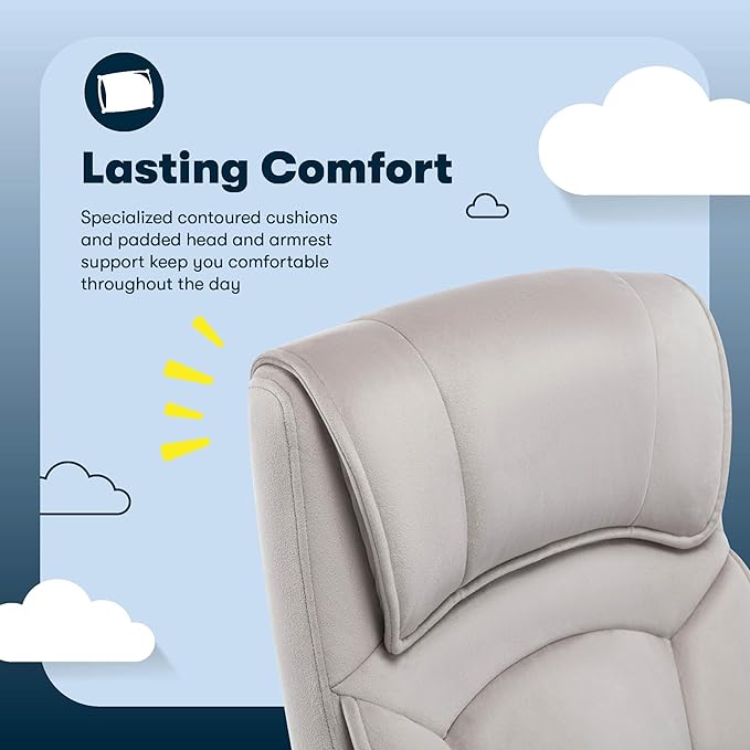 Serta Comfort Classic Executive Office Chair, Ergonomic Mid-Back Computer DeskChair with Lumbar Support, Semi-Plush Cushion and Body Pillows, Padded Armrests, Swivel Base, Taupe Velvet Fabric