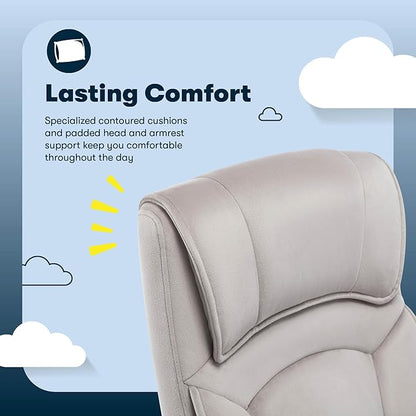Serta Comfort Classic Executive Office Chair, Ergonomic Mid-Back Computer DeskChair with Lumbar Support, Semi-Plush Cushion and Body Pillows, Padded Armrests, Swivel Base, Taupe Velvet Fabric