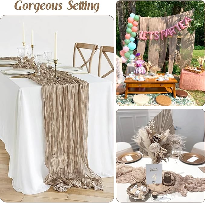 10 Packs Nude Cheesecloth Table Runner 35x120 inch, Boho 10ft Cheese Cloth Table Runner Gauze Rustic Table Cloth for Bridal Shower Wedding Birthday Party Christmas Decor