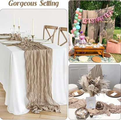 10 Packs Nude Cheesecloth Table Runner 35x120 inch, Boho 10ft Cheese Cloth Table Runner Gauze Rustic Table Cloth for Bridal Shower Wedding Birthday Party Christmas Decor