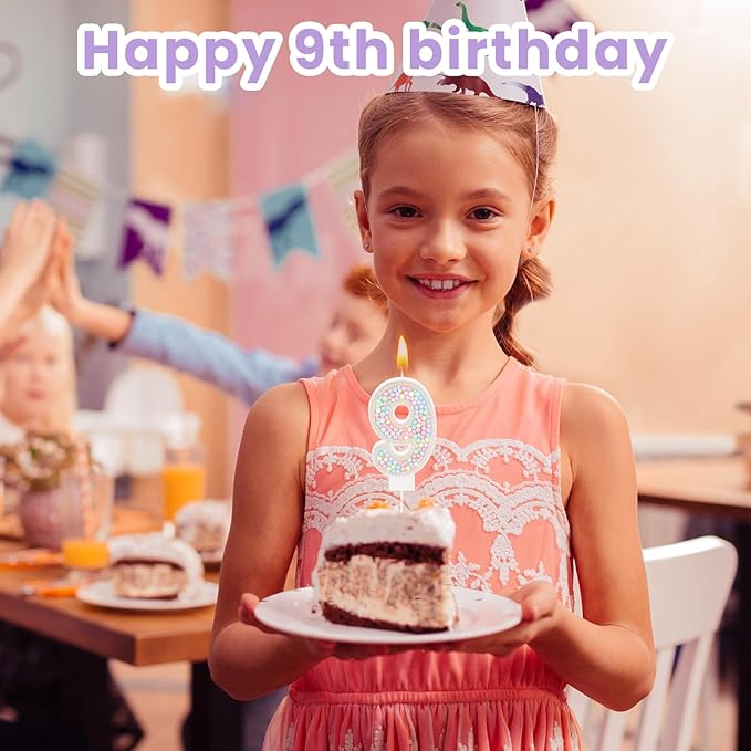 MTLEE Number 9 Birthday Candle with 12 Pcs Spiral Candles for Girls Macaron Pastel Rainbow Unicorn Pink Cake Topper for Sweet Theme Party Decoration