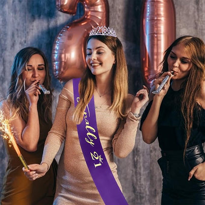 CIEHER Purple 21st Birthday Tiara and Sash, 21st Birthday Crown