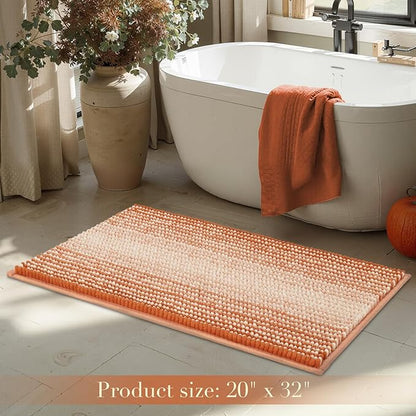 BSICPRO Bath Mat, Non Slip 20 x 32 Inches Water Absorbent Chenille Bathroom Floor Mat Machine Washable (Pumpkin Orange)