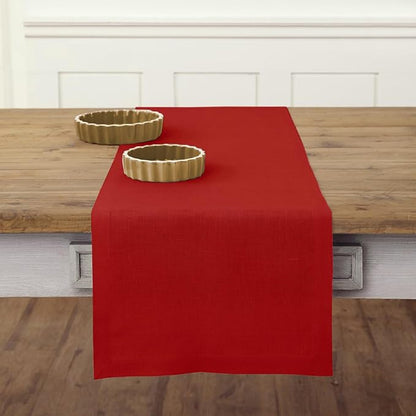 Solino Home Linen Red Table Runner 144 Inches Long - 100% Pure Linen Extra Long Table Runner 14 x 144 Inch for Christmas, Holiday, Winter, New Year - Fete