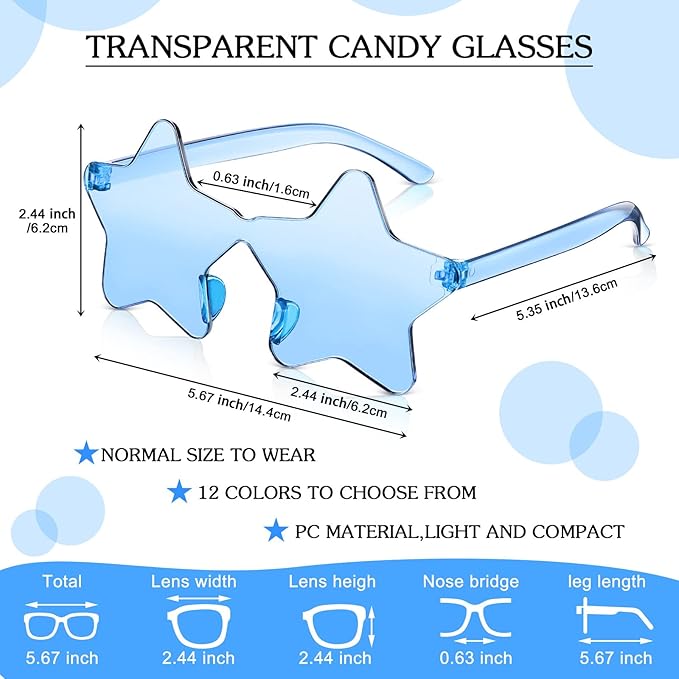Cindeer 40 Pairs Rimless Star Shape Sunglasses Colorful Transparent Sunglasses Pentagram Glasses for Party