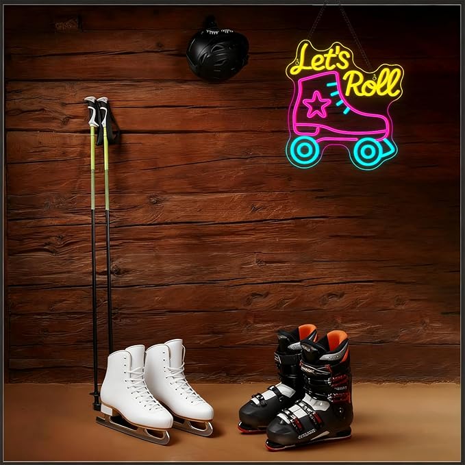 Lucunstar Let's Roll Neon Sign Roller Skating Neon Dimmable Led Sign Party Wall Decor Neon Light up Signs for Roller Skates Store Club Sports Venues Sign Player Room Gift