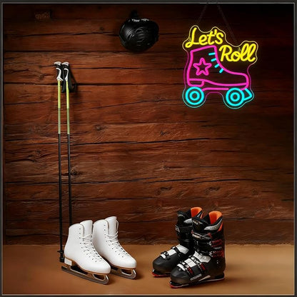 Lucunstar Let's Roll Neon Sign Roller Skating Neon Dimmable Led Sign Party Wall Decor Neon Light up Signs for Roller Skates Store Club Sports Venues Sign Player Room Gift